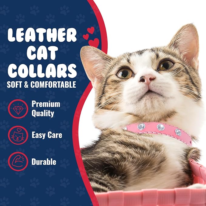 Angel, Athens Pink Rhinestone Elastic Break- Away Leather Cat Collar 12" x 1/2", Safety Stretch Release