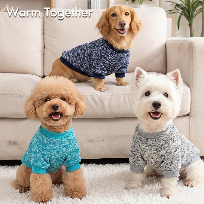 3 Pack Dog Sweaters for Small Dogs Girl Boy Winter Fleece Clothes Warm Soft Dog Sweatshirt Outfit for Dogs Cats Pet Apparel