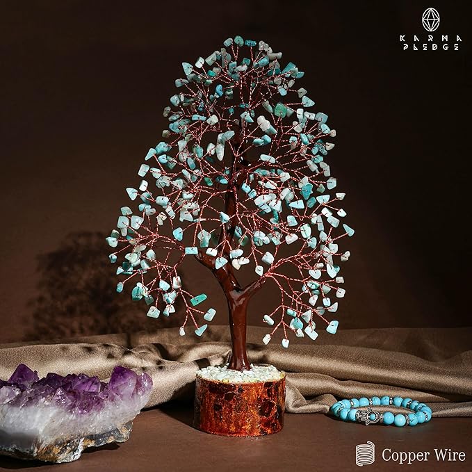 Crystal Tree of Life Birthday Gifts for Women, Men, Handmade Home Decor, Office, Room Decoration, Amazonite Reiki Healing Crystal Chakra Tree for Money, Good Luck Gifts for Her, Mom & Dad