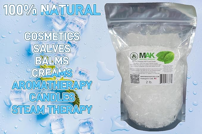 Mak Menthol Crystals 2 LB - Pure Organic 100% Natural - Menthol Crystals from Mint Crystal Mints Mentha Arvensis - Comes in Resealable Standup Bag for Long-Lasting Freshness
