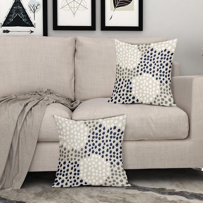 Navy White Pillow Covers 20x20 Set of 2 Boho Gray Polka Dot Throw Pillows Modern Trendy Print Decorative Outdoor Farmhouse Pillowcase Cushion Cover Linen Pillow Case Decor for Home Sofa Couch Bed