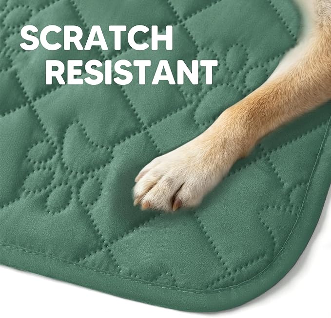 PAWFINITY Waterproof Bed Cover for Dogs, Pet Blanket for Mattress Washable | Paw Print Quilted, Hair Resistant, Anti Cat Scratch, Pee Proof Furniture Protector for Bed, Couch and Sofa, 52x82 Inch, Green