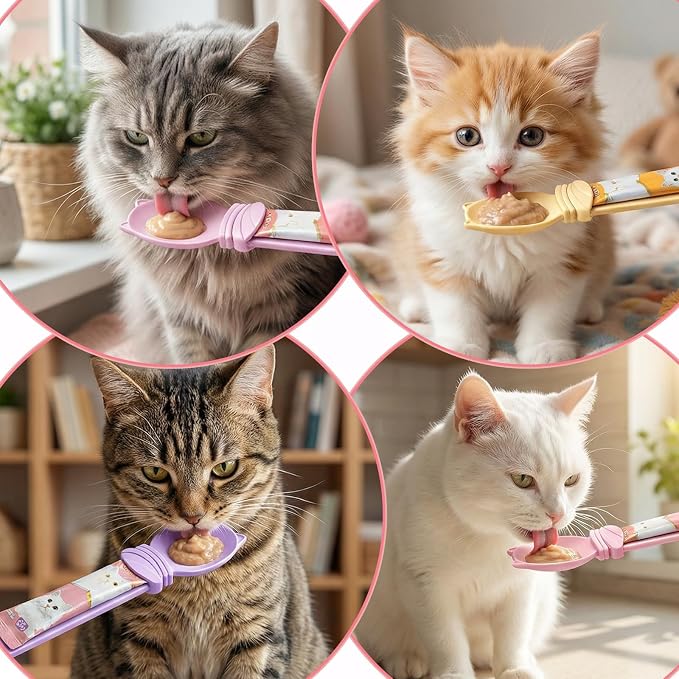 3PCS Cat Treat Spoon Lickable Cat Treat Dispenser Cats Strip Feeder Spoons for Wet Food and Liquid Snack Cats Food Dispenser for Puppies Small Pets