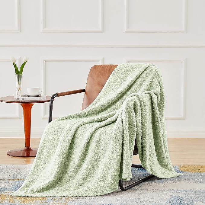 Knit Throw Blanket for Mint Green - Super Soft Lightweight Plush Fuzzy Fluffy Cozy Blankets and Throws for Sofa Bed, 60 x 80 inches