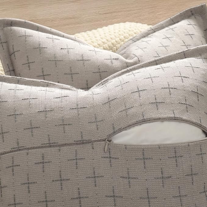 Pillow Covers 20x20 Set of 2 Soft Polyester Textured Pillow Covers with Stylish Flange Edge Cozy Farmhouse Throw Pillows for Couch Bed Sofa Living Room