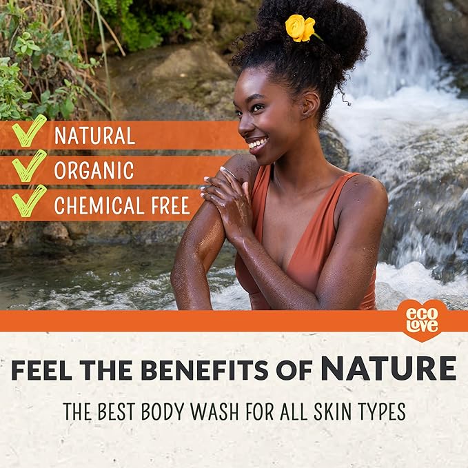 ecoLove - Natural Moisturizing Body Wash for Dry Skin - With Organic Carrot, Pumpkin and Sweet Potato - No SLS or Parabens - Vegan and Cruelty-Free Shower Gel, 17.6 oz