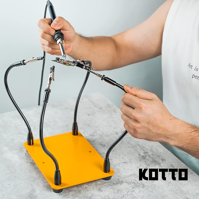 KOTTO Helping Hands Soldering, Third Hand Soldering Tool PCB Holder Four Arms Helping Hands Crafts Jewelry Hobby Workshop Helping Station Non-Slip Steel Weighted Base