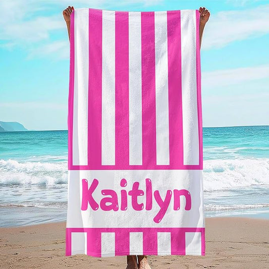 JML Personalized Beach Towel with Name, Custom Cabana Stripe Beach Towel, Customized Microfiber Pool Towel, Quick Dry & Absorbent Swim Towel for Adult,Anniversary, Birthday, Summer Holiday,Vacation
