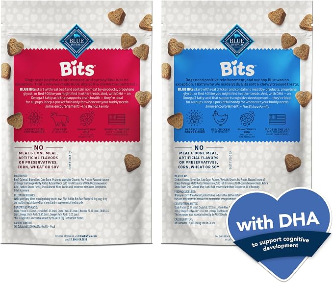 Blue Buffalo Bits Variety Pack Training Treats, 19 oz, 2 ct | Chicken & Beef Recipes, DHA for Cognitive Development, No Chicken By-Product, Corn, Wheat, or Soy