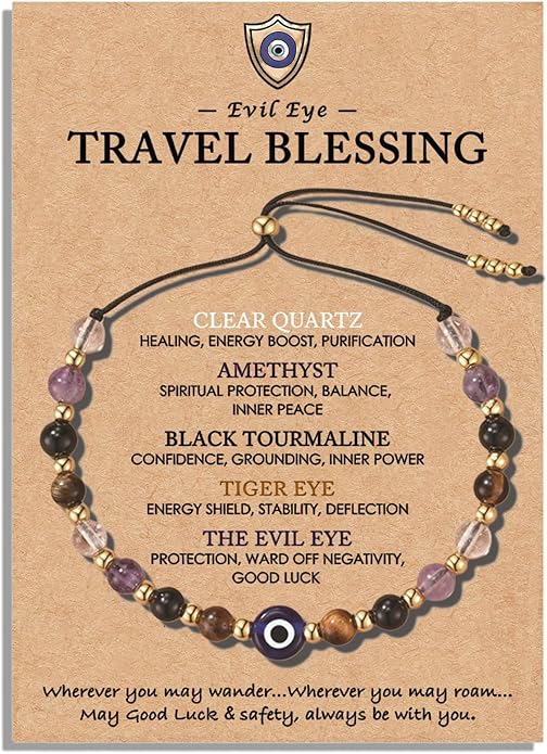 Evil Eye Bracelet for Women Tiger Eye Amethyst Energy Protection Bracelet Natural Crystal Beaded Healing Bracelet Spiritual Guardian Jewelry Gift
