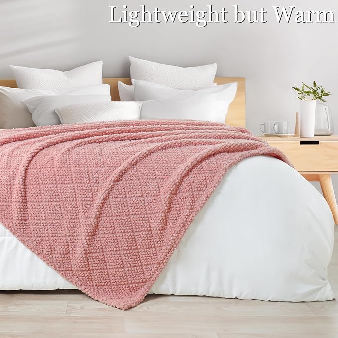 Whale Flotilla Soft Fleece Throw Blanket for Couch, Pink | Jacquard Waffle Blankets for Home Decor, Lightweight and Cozy, All Season Suitable, 50x60 Inch