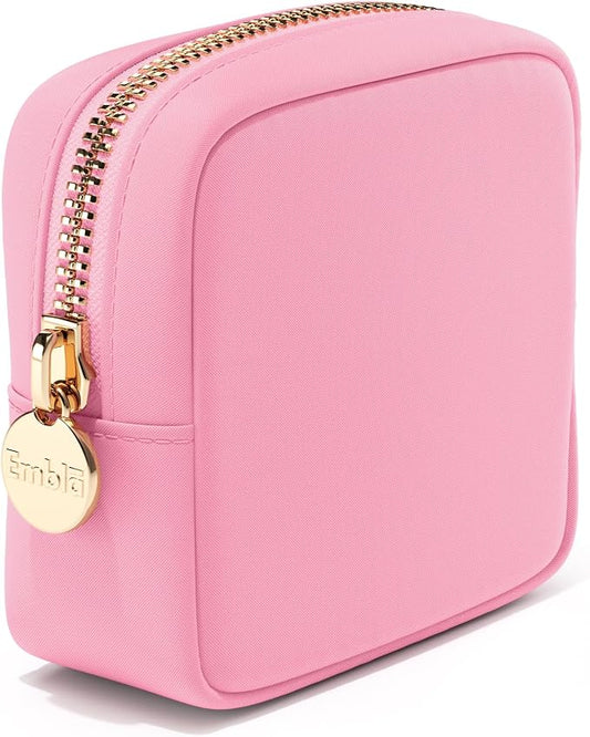 Embla Small Makeup Bag for Purse, Mini Waterproof Nylon Cosmetic Pouch, Durable and Lightweight Travel Toiletry Bag with Smooth Zipper, Light Pink
