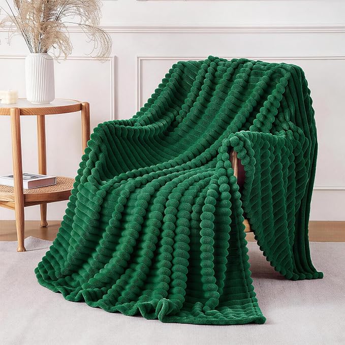 Christmas Green Throw Blanket for Couch Sofa 60"x80" Striped Design | Fleece Blankets Room Home Decor Lightweight Plush Soft Cozy Gifts for Women Mom