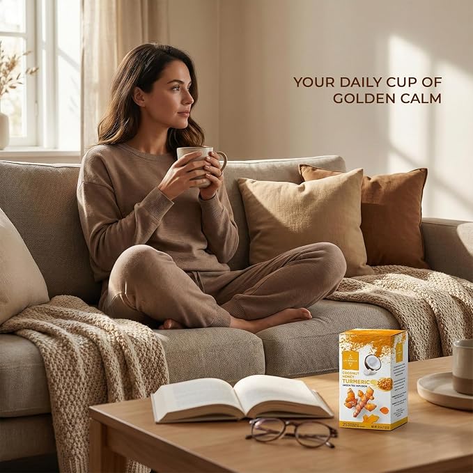 Life Plus Style Gourmet La Granja Coco Honey Green Tea 25 Individually Wrapped Tea Bags Turmeric Chamomile Coconut Honey Flavored Green Tea Refreshing Herbal Infusion Gift for Tea Lovers
