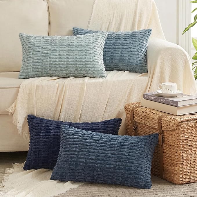 Fancy Homi 4 Packs Decorative Throw Pillow Covers for Living Room Couch Bed, Modern Farmhouse Boho Home Décor Accent Cushion Case, 20" x 12", Blue Series