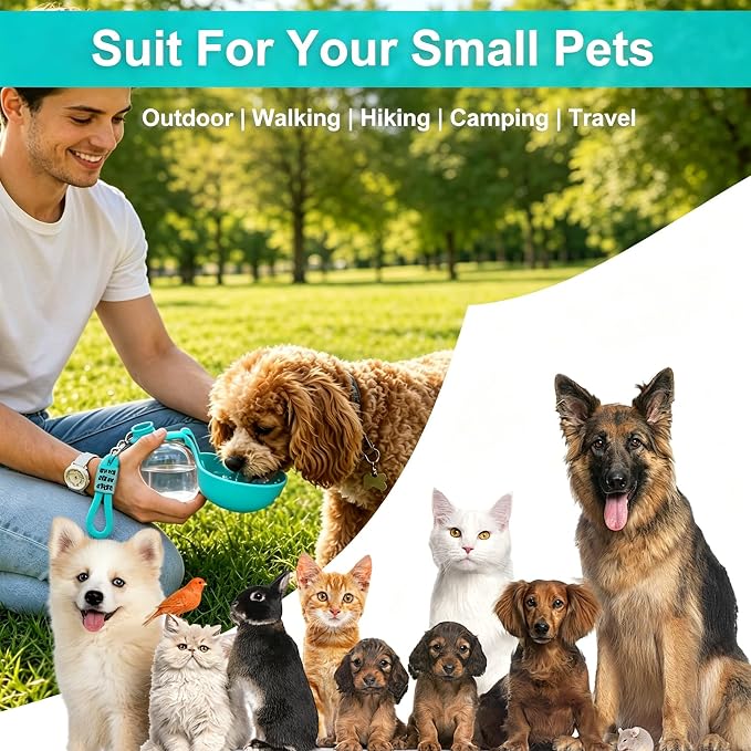 Dog Water Bottle Portable, 2in1 Round Dog Water Bowl PET 10oz