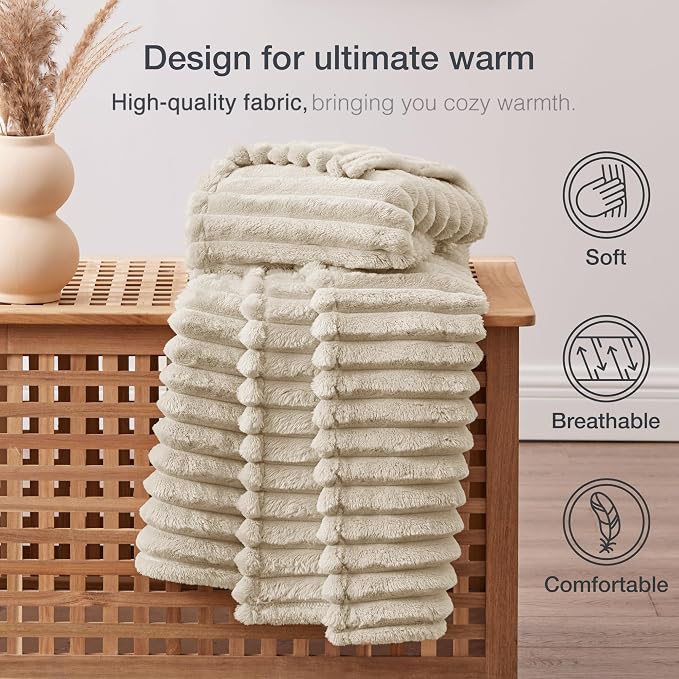EXQ Home Gentle Soft Fleece Throw Blanket – Cozy Lightweight Blanket for Couch Bed – All-Season Warm Fuzzy Flannel Blanket for Women Mom Her – Gifts for Birthday(60"x80",Linen)