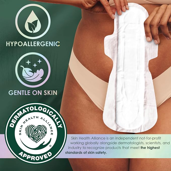 L. Extra Long Maxi Pads for Women, Overnight Absorbency, Organic Cotton Top Layer, Unscented Pads with Wings, 56 Count (Pack of 2)