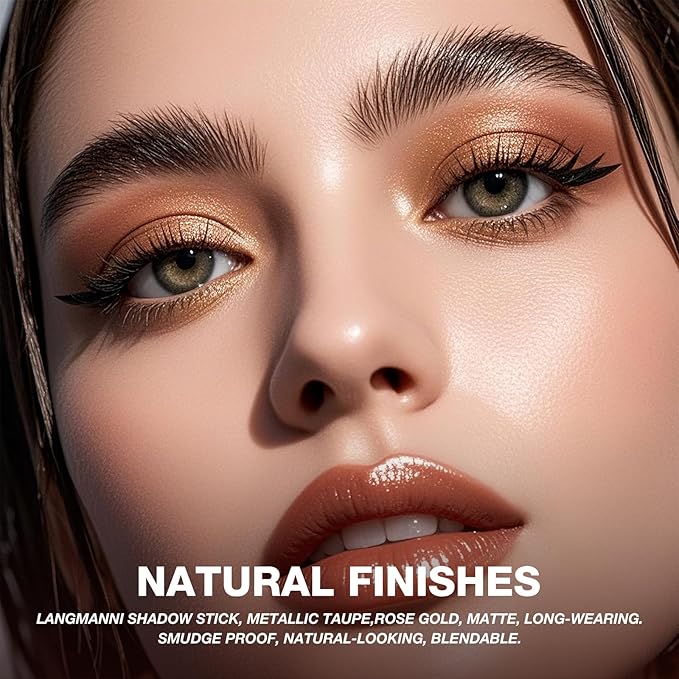 LANGMANNI 4Colors Dual-Ended Cream Eyeshadow Stick Set – Silky Smooth, Waterproof & Transfer-Proof, Built-in Blender Brush, All-Day Matte & Shimmer Wear Eye Makeup(#1+2+3+4)