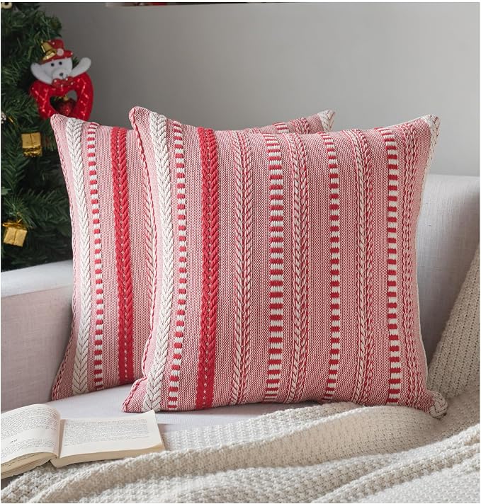 Cethom Christmas Pillow Covers 22x22 Inch Set of 2, Farmhouse Boho Christmas Decorative Couch Pillow Cases, Navy Blue Accent Pillows of Bed, Sofa Bedroom Living Room Home Decor Cushion Cove