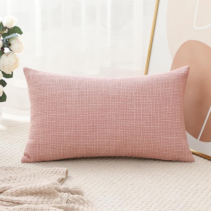 OTOSTAR Linen Throw Pillow Cover Set of 1 Decorative Lumbar Pillowcases Cushion Covers 16x24 Inch for Home Decor Sofa Bedroom Car 40 x 60CM Pink