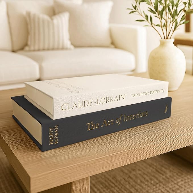 Vine Creations Decorative Books - Set of 2 Linen Hardcover Boxes with Storage - Aesthetic Fake Books for Decoration for Home, Shelf, Bookshelf Decor, Coffee Table Decor, as Storage or Keepsake Box