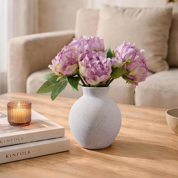 Ceramic Flower Vase Home Decor, 6 in Farmhouse Table White Vases Rustic Vintage Living Room Kitchen Bedroom Decorations Pottery Decorative Vases for House Shelf Office Coffee Desk Dining Fireplace