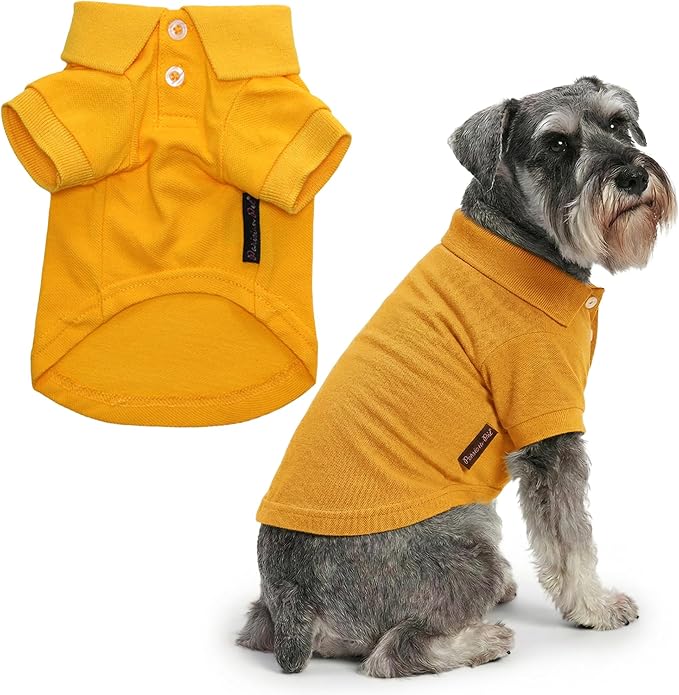 Parisian Pet Dog Polo Shirt – Classic Yellow Cotton Pet Apparel with Collar & Buttons, Soft Breathable Puppy T-Shirt - Cute Dog Clothes - Ideal Summer Clothes for Large Dogs - Shirts for Dogs Boy Girl