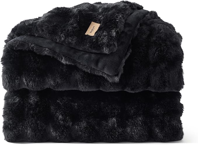 Bedsure GentleSoft Bubble Faux Fur King Size Blanket for Bed, Fluffy Fuzzy King Blanket for Winter, Soft Cozy Faux Fur Bedding Thick Warm Plush Decor for Bedroom, Black, 104x90