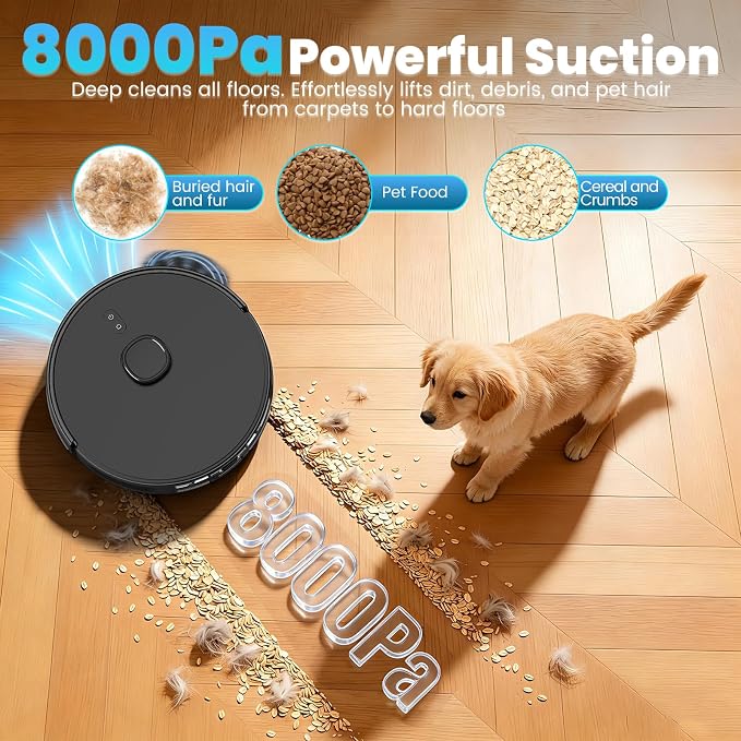 E10+ Robot Vacuum & Mop Combo Self Emptying with 8,000Pa, Robotic Vacuums Cleaner for Pet Hair, LiDAR Navigation, 75-Day Capacity, Carpet Detection, Anti-Tangle, 150-Min Runtime, for Floors, Carpet