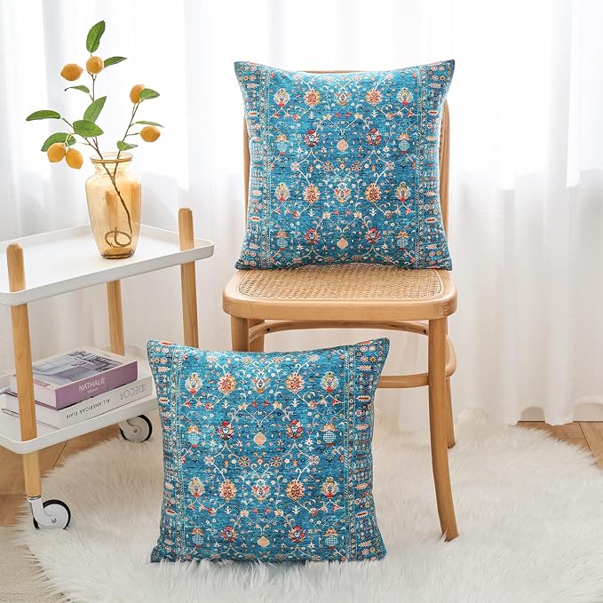 Boho Throw Pillow Covers 22x22 inch Set of 2,Boho Vintage Carpet Pattern Antique Ethnic Decor Double Sided Pattern Cushion Cover Soft Pillow Case Living Sofa Room Bed Square Pillow Cover