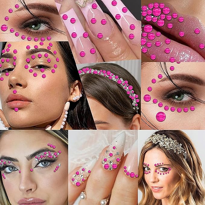 3555pcs Self Adhesive Face Gems for Makeup, Festival Jewels, Hair Gems, Rhinestone Stickers for Face, Eye, Makeup, Nail, Body, Crafts 5sheets (rose-3/4/5/6/8mm)