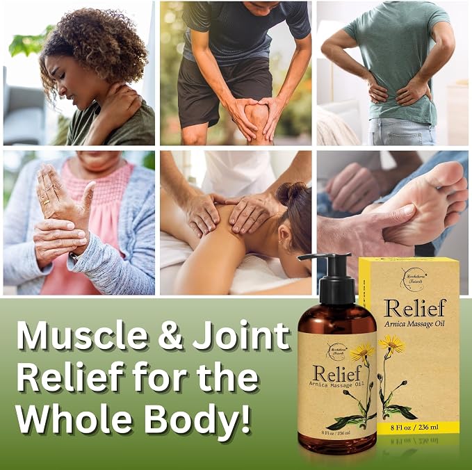 Relief Arnica Massage Oil & Magnesium Cream Set by Brookethorne Naturals – Deep Relief for Sore Muscles, Joints & Massage Therapy – Topical Magnesium Lotion + Arnica Body Oil – 2 Pack