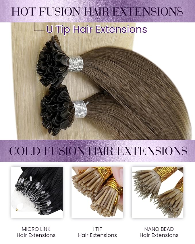 LaaVoo U Tip Hair Extensions Human Hair Light Brown Fading to Light Blonde Ktip Human Hair Extensions Straight Soft 22 Inch 1g/1s 50g/pack