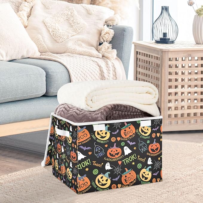 Halloween Ghost Pumpkin Ghosts Storage Bins with Lids and Carrying Handle,Foldable Storage Boxes Organizer Containers Baskets Cube with Cover for Home Bedroom Closet Office