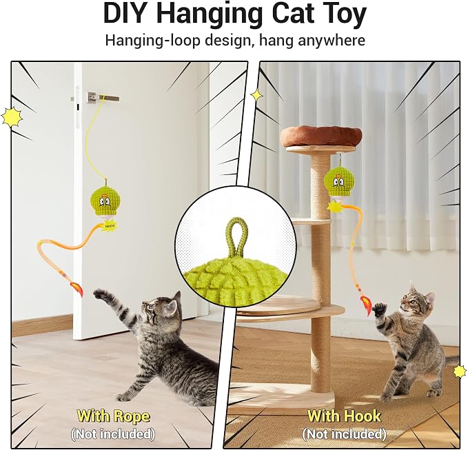 Potaroma Interactive Cat Toy with Motion Sensor, Chirping Sound & Catnip | Mesh Tail, Rechargeable Smart Rolling Ball for Bored Indoor Kittens & Adult Cats 3 Inches