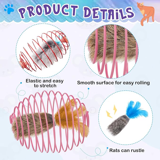 Jecery 5 Pcs Cat Toys Spring,Feathered Radish,Multicolor