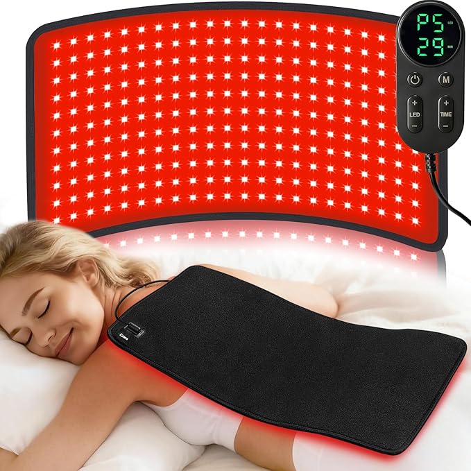 Ezona Red Light Therapy Pad for Body, 24 x 12 inch Large Infrared Light Therapy with 660/ 850nm for Back Pain Relief, High-Output 242 LEDs Light with Remote Control for Shoulder Waist Knee Muscle Pain