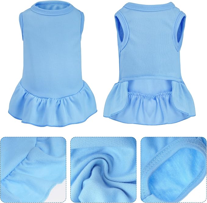 2 Pcs Dog Dresses Cat Skirt Solid Color Dog Clothes Summer Sleeveless Puppy Girl Clothes for Small Pet Dogs Cats (White,Blue, X-Small)