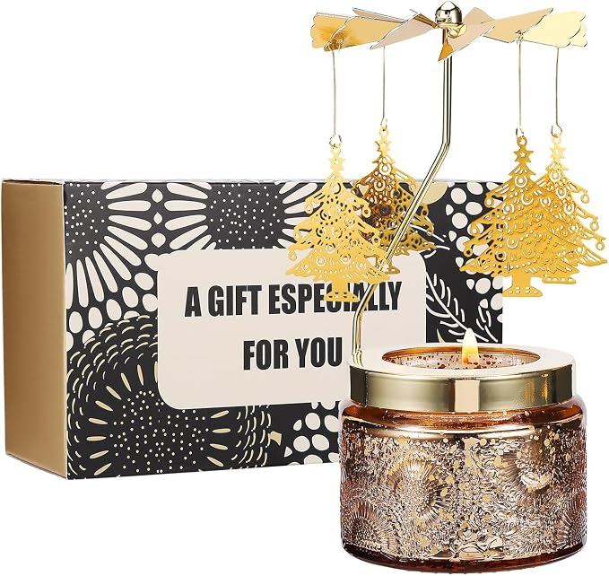 Christmas Tree Rotating Candle, Gifts for Women Mom Daughter Sister Wife | Birthday Gifts for Women Friendship, Unique Scented Candle Gift for Christmas Anniversary Mothers Day