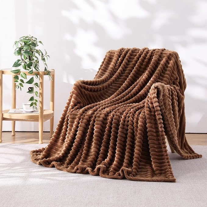 Brown Throw Blanket for Couch Sofa 60”x80” Striped Design