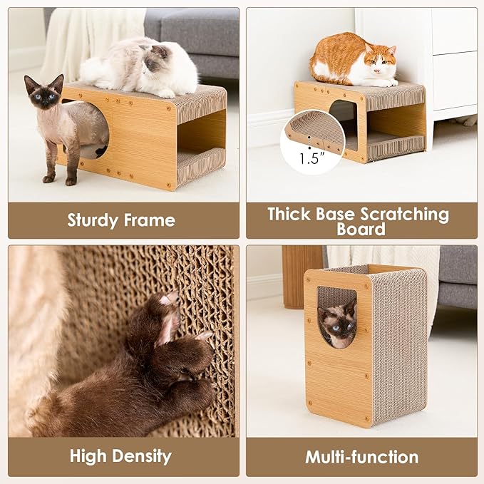 EHEYCIGA Cardboard Cat Scratcher House, 20-Inch Cat Scratch pad, Brown | Cat Scratching Board for Indoor Cats, High-density Corrugated Paper, Multi-function, Anti-scratch, Easy Install, Large