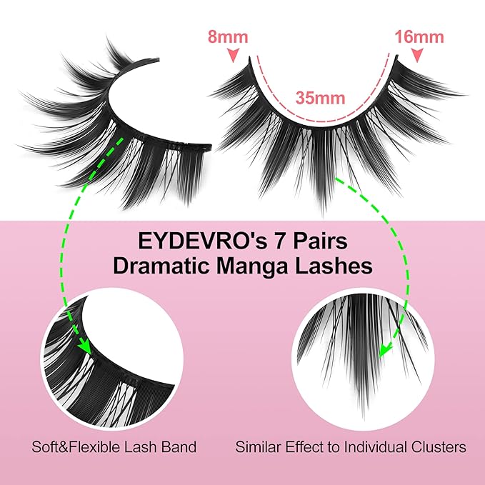 False Eyelashes Manga Anime Lashes Japanese Cosplay Spiky Lashes Mink Dramatic Thick Fake Eyelashes Extensions Doll Strip Lashes 7 Pairs Pack by EYDEVRO