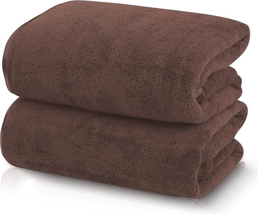TENSTARS Silk Hemming Bath Towels for Bathroom Clearance - 27 x 55 inches - Light Thin Quick Drying - Soft Microfiber Absorbent Towel for Bath Fitness, Sports, Yoga, Travel, Gym - 2 Pack, Wood Brown