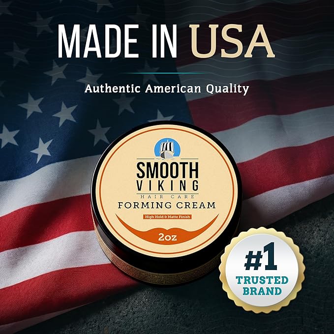 Smooth Viking Forming Cream - High Hold Styling Cream for Matte Finish, Men's Hair Products, Hair Paste for Short, Curly and Long Hair, Made in USA, 2oz