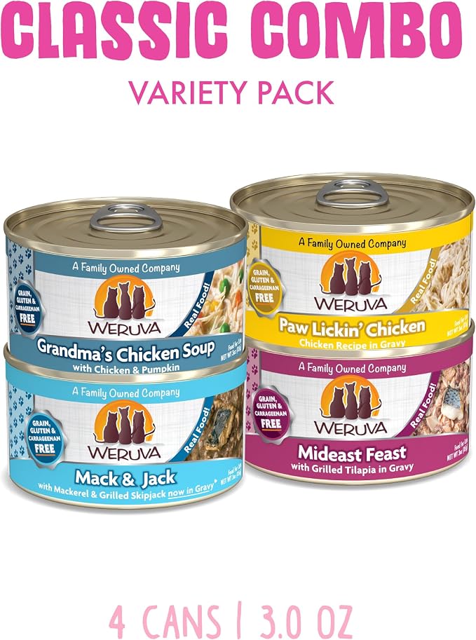 Weruva Classic Cat Food, Classic Combo Trial Variety Pack, 3oz Can, Pack of 4