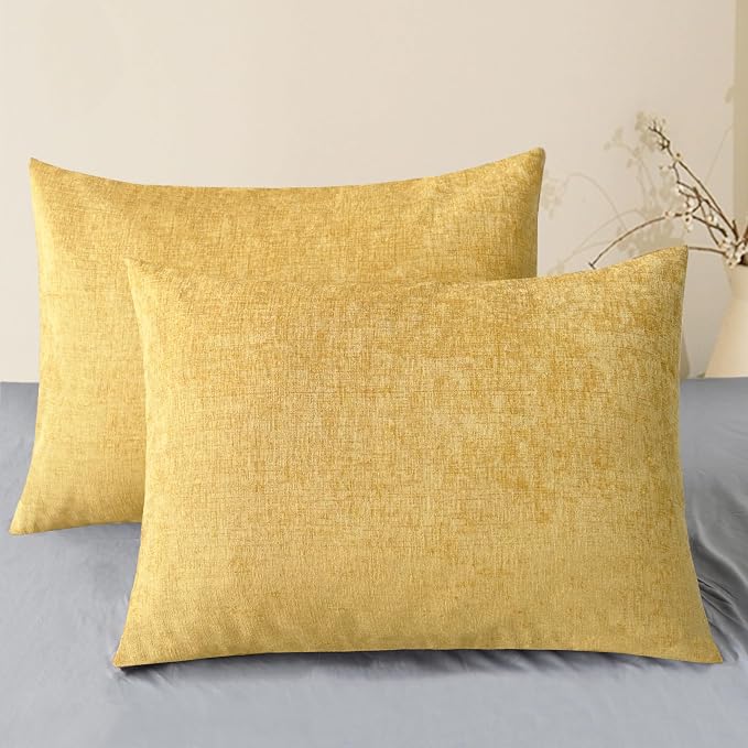 CaliTime Decorative Standard Throw Pillow Covers 26 X 20 Inches Gold | Pack of 2, Cozy Chenille Cushion Cases for Sofa Bed Living Room Farmhouse Home
