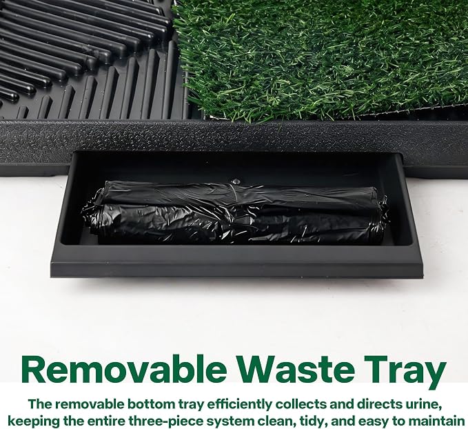 Pawise Dog Grass Pad with Tray, Artificial Turf PuppyPorch Potty Pad,20x25 | Indoor outdoor potty training, includes free garbage bags, 20x25 inches