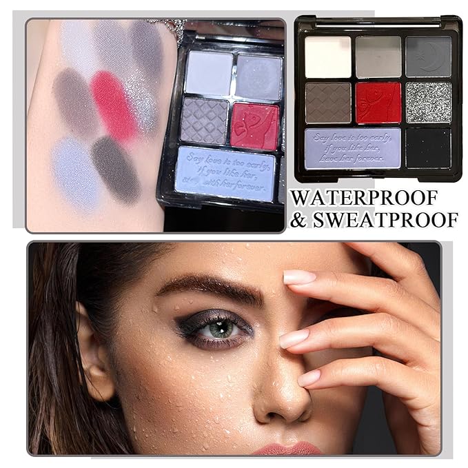Black Grey Smoky Eyeshadow Palette,15 Colors Matte Shimmer Pigmented Eye Shadow Makeup Palette Set with 3 Eyeshadow Brushes,Glitter Eye Shadow Palette for Daily Halloween Goth Makeup(O)