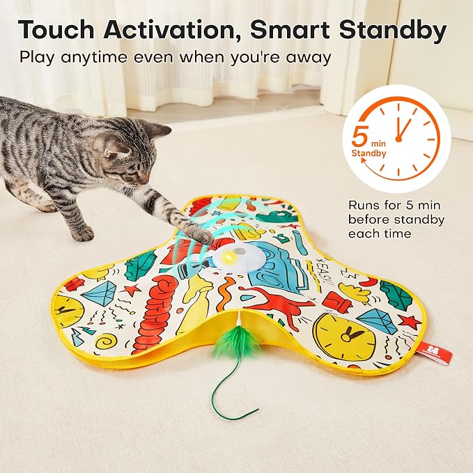 Potaroma Interactive Cat Feather Toys, Hide and Seek Moving Feather Wand